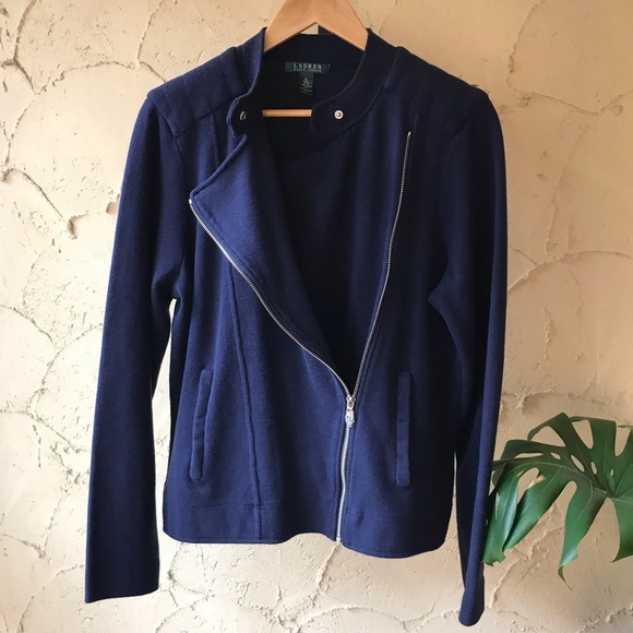 New! Ralph Lauren Navy Knit Moto Jacket - Picture 7 of 10